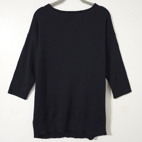 ROZ & ALI Half Sleeve Black Knit Sweater Blouse Metallic Jaquard Filagree Front - Picture 9 of 14